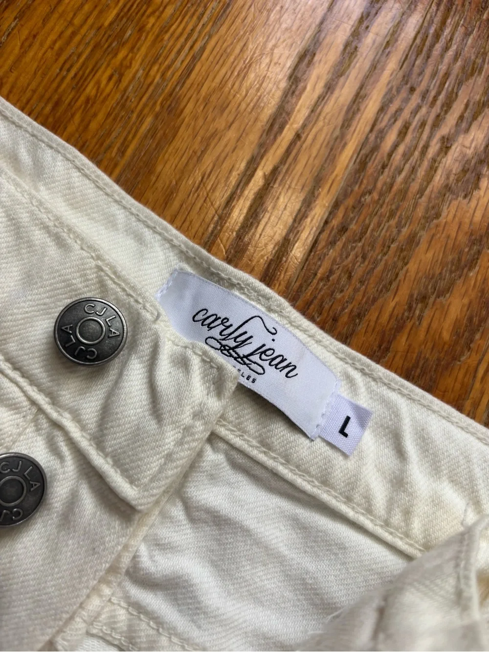 Carly Jean Los Angeles White Distressed Button-Fly Denim Shorts